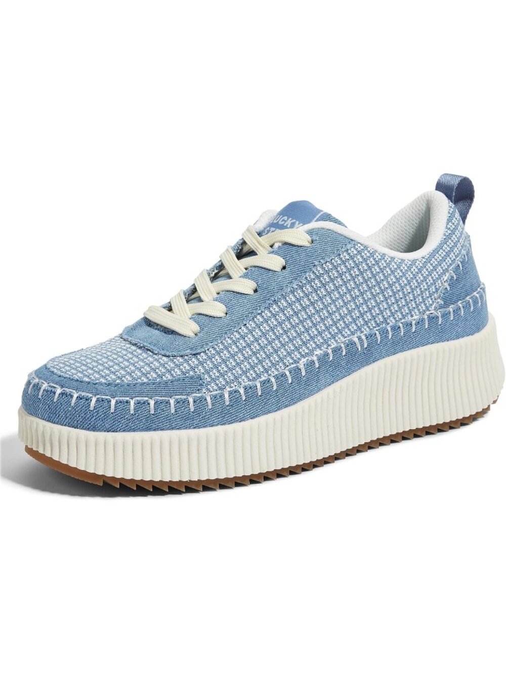 Women's Denim Blue Knit Woven Platform Lace Up Anti Slip Durable Chunky Sneakers